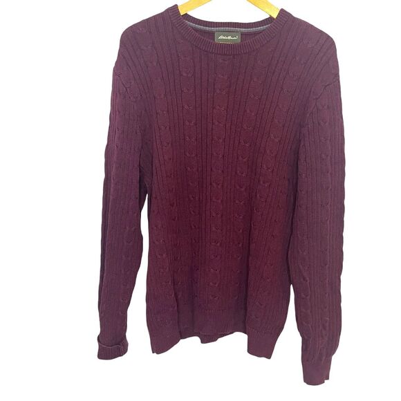 Eddie Bauer Women's Cable Knit Maroon Sweater‎ Size L - Picture 1 of 10